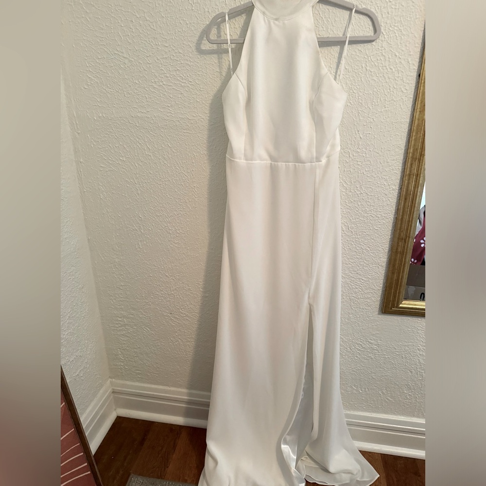 A-line, halter slit leg dress